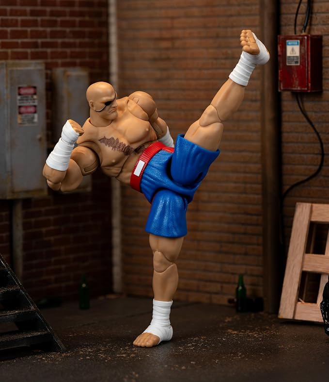 Jada Street Fighter II Sagat Deluxe 1:12 Scale Action Figure - Highly Articulated, Tiger Shot Accessory & Stand, 7.6" Tall
