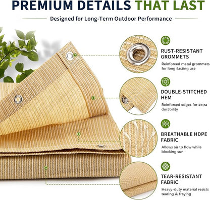 90% Outdoor Sun Shade Cloth, 8’ x 20’, Pergola, Deck, and Backyard Patio Sunshade with UV Protection, Heat Resistant HDPE Material, Reinforced Grommets (8x20 FT,Wheat)