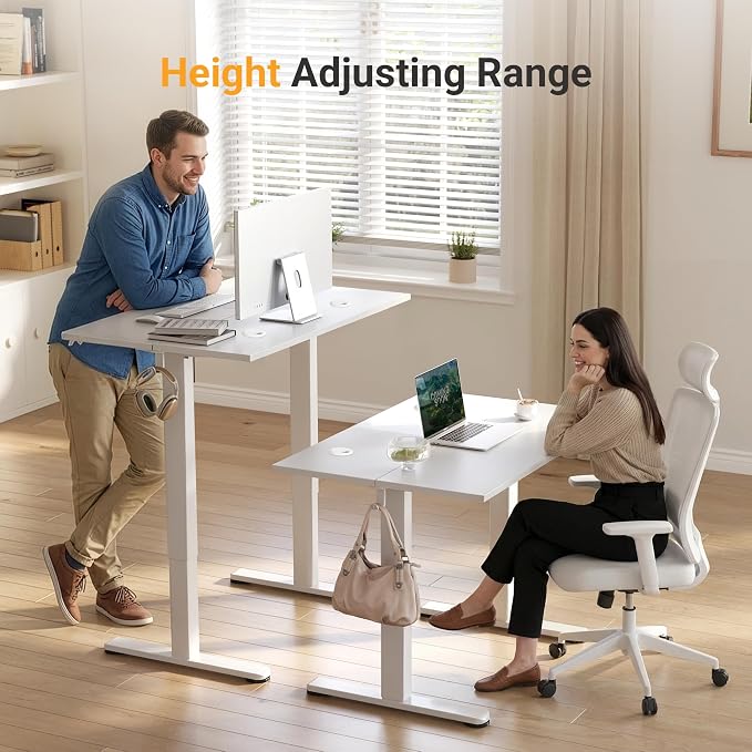 YDN 40 x 24 Inch Warm White Electric Standing Desk | Adjustable Height, Sit Stand, Cable Management, Ergonomic, Home Office