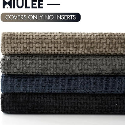 MIULEE Pack of 4 Couch Throw Pillow Covers 18x18 Inch Neutral Navy/Grey Soft Decorative Chenille Pillow Covers Farmhouse Accent Cushion Covers for Boho Home Decor Sofa Bedroom Living Room