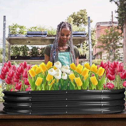 Raised Garden Bed Galvanized Planter Box Outdoor, Rot-Resistant Metal Garden Bed Planter for Vegetables Flower Herb (6.5ft, Black)
