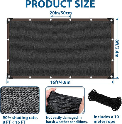 90% Shade Cloth, Dog Kennel Shade Cover, 8 x 16 FT Sturdy Durable Sunblock Shade Mesh Tarp with Grommets for Patio Plants Greenhouse Chicken Coop Porch