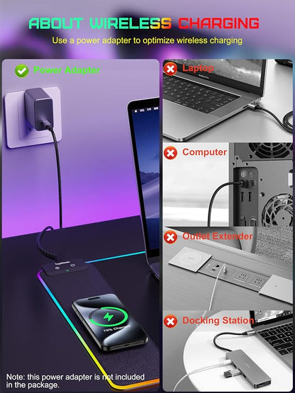 TopMade Mouse Pad with Wireless Charging, 31.5" x 15.75" Large Desk Mat RGB Gaming Mousepad, LED Desk Pad Keyboard Pad with Ultra-Smooth Surface & Non-Slip Rubber Base, Waterproof Desk Pad