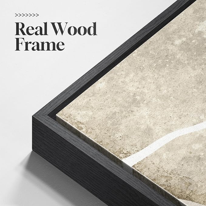 Large Framed Neutral Abstract Wall Art Set of 2, Modern Black Beige Brown Canvas Prints Paintings Artwork for Walls, Minimalist Stone Shape Pictures for Living Room Dining Bedroom Wall Decor 24x36 In