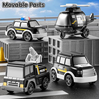 JUKUDAHU Police Truck Toy for 3 4 5 6 Years Old Boys - Carrier Vehicle Toy Set with 3 Small Cars and 1 Helicopter, Kids Firction Powered Car for Age 3-9, Gifts for Boys and Girls