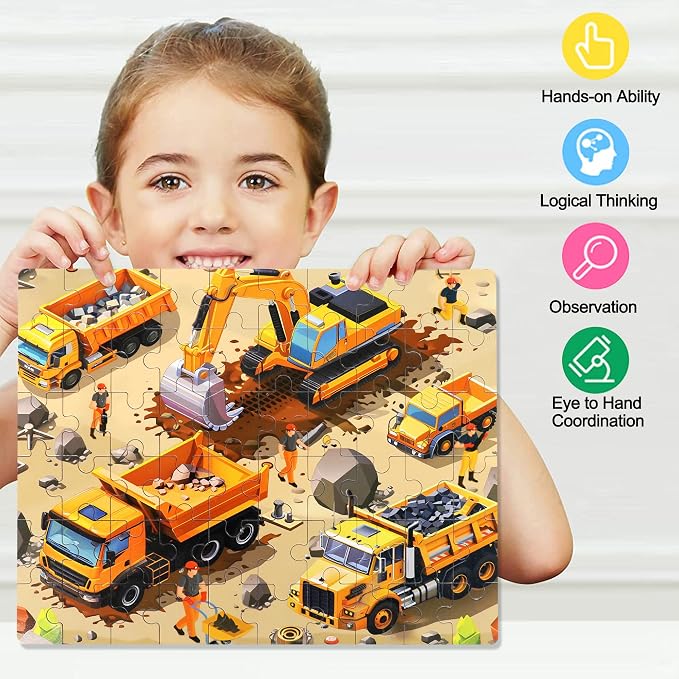 LELEMON 60 Pieces Jigsaw Puzzles for Kids Ages 4-8 Construction Site Puzzles for Kids Boys Girls Children Age 4, 5, 6, 7, 8-10 Years Old