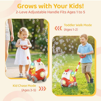 Bubble Machine for kids, USB Rechargeable Bubble Blower with Adjustable Handle, Leak-Proof Outdoor Push Bubble Machine for Toddlers 1-3, Bubble Toys for 1-5 Year Old Boy&Girl Parties Birthday
