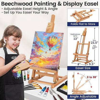 ARTALLY Acrylic Paint Set for Adults & Kids, 69 Pcs Canvas Painting Kits, 32 Colors Acrylic Paint (22ML),Table Easel,Brushes,Canvas, Art Painting Supplies Kit for Students,Artists,Beginners