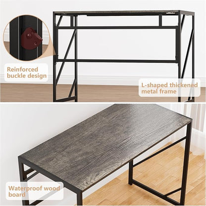 Elephance Folding Desk Writing Computer Desk for Home Office No-Assembly | Study Office Desk,Foldable Table for Small Spaces,31.5 Inch,Black Oak