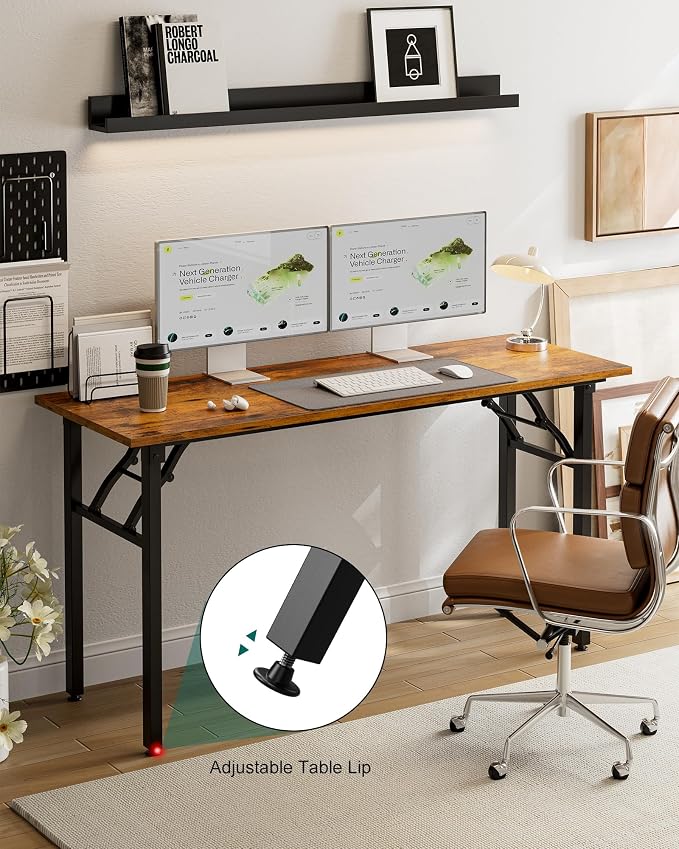 Frylr Small Folding Computer Desk – Portable 55.1 Inch Foldable Laptop Table, Collapsible and Compact for Easy and Fast Setup, Lightweight for Small Spaces, Home Craft and Study Use, Rustic Brown