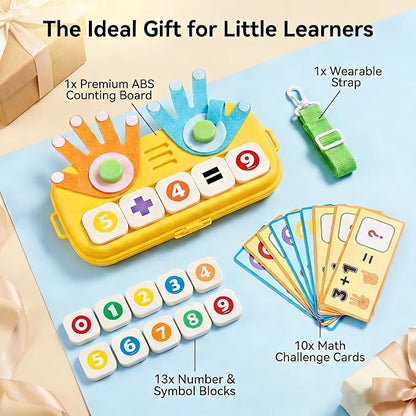 Montessori Educational Toys for 3 Year Old, Upgraded Washable ABS Math Manipulatives & Number Blocks Toys, Splinter-Free Finger Counting Board for Homeschool Travel, Boys Girls