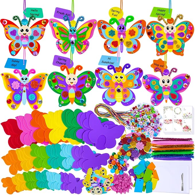 Winlyn 24 Sets Butterfly Craft Kits DIY 3D Rainbow Butterfly Ornaments Decorations Art Set Foam Stickers Arts and Crafts for Kids Spring Summer Camping Party Classroom Activities Art Project