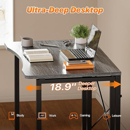 Huuger Folding Desk for Small Spaces, 31.5 Inch Foldable Computer Table, Easy Assembly, for Home Office, Study, Bedroom, Dorm, Space Saving, Small Writing Work Office Computer Desk, Grey