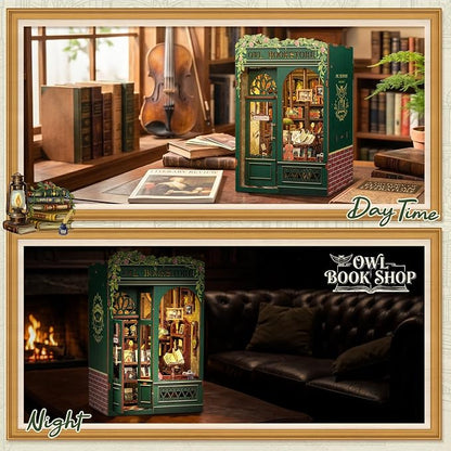 Cutefun Book Nook Kit - DIY Miniature Dollhouse Kit for Adults, Teens and Beginners, Tiny House Bookshelf Decor 3D Wooden Puzzles, Best Birthday and Valentine's Day Gifts (Owl Bookstore)
