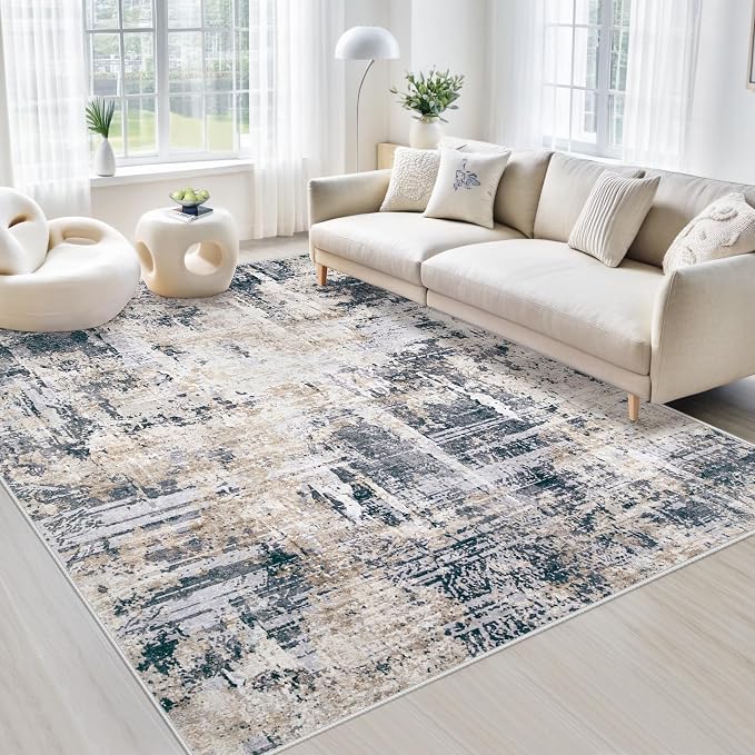 Area Rugs 6x9 Living Room: Washable Rug Modern Abstract Large Rugs Soft Non Slip Neutral Rug Stain Resistant Indoor Carpet for Bedroom Kitchen Dining Room Nursery Home Office Rugs(Black Brown,6'x9')