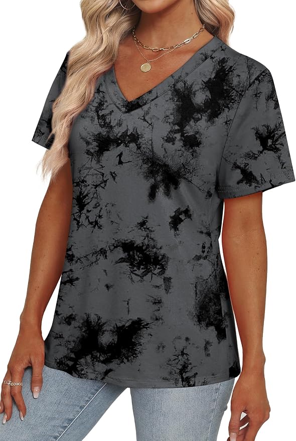 Alaroo Womens Summer Tops 2026 V Neck Short Sleeve Shirts Trendy Dressy Casual Vacation Outfits Printed