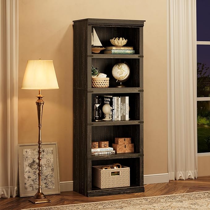 GAOMON 5 Tier Bookcase, Farmhouse Book shelf with Storage Open Display Bookshelves, 67.4" Tall Book Case Wooden 5 Shelf Bookcase Home Decor Furniture for Home Office, Living Room, Bed Room - Oak