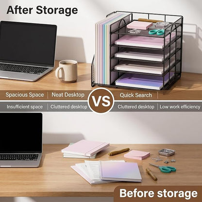 OPNICE 5-Tier Desktop File Paper Organizer, Desk Organizers and Accessories, Office Desk Accessories & Workspace Organizers for Home Office Supplies, Black