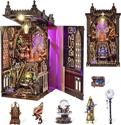 Book Nook DIY Kit for Adults, 3D Wooden Puzzle with LED,Bookend Bookshelf Decoration,Miniature Dollhouse for Home Decor,Mystic Zodiac