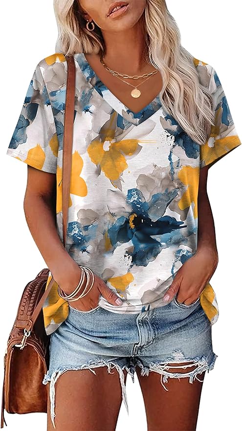 Alaroo Womens Summer Tops 2026 V Neck Short Sleeve Shirts Trendy Dressy Casual Vacation Outfits Printed