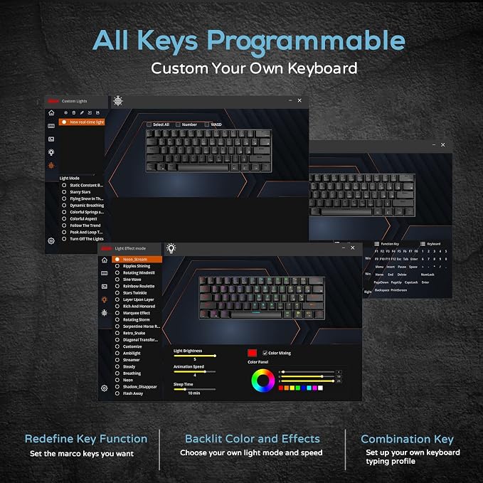 RK ROYAL KLUDGE RK61 Wireless Mechanical Keyboard, 60% Percent RGB, White | Hot Swappable Gaming Keyboard with Bluetooth/2.4G/USB, 61 Keys Ultra-Compact for Win/Mac/PC, Coiled Cable, Linear Red Switch