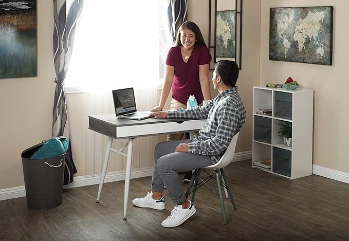 Calico Designs 51252 Alcove Modern Large Split Drawer in White/Cement Gray Desk with Storage, White/Cement Gray, White/Cement Gray