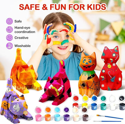 Goody King Paint Your Own Cat Lamp Art Kit, 2PCS DIY Night Light, Arts & Crafts for Kids Ages 8-12, Painting Kit for Girls Boys Age 4 5 6 7 8+, Art Supplies Cat Craft Birthday Gifts for Kids Ages 3+