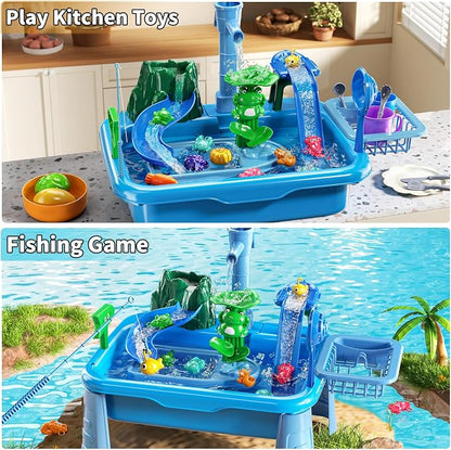 Water Table for Toddlers - Kids Play Sink with Pump and Running Water, Water Table for Kids Ages 4-8 with Fishing Games, Summer Outside Sensory Gift Toys for Boys and Girls 3 4 5 6 7 8