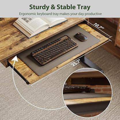 Electric Standing Desk with 2 Drawers and Keyboard Tray, 63 x 24 Inches Ergonomic Adjustable Height Desk with Storage, Sit Stand up Desk Computer Workstation, Rustic Brown
