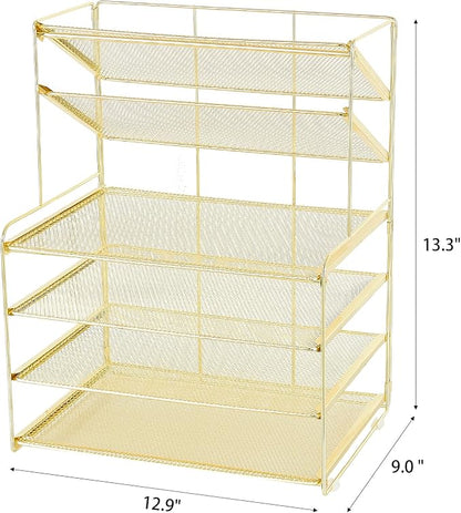 OPNICE Desk Organizer, 6-Tier Letter Tray Paper Organizer, Desktop File Organizer, Office Desk Accessories & Office Decor for Women, Workspace Organizer for Office Supplies(Gold)