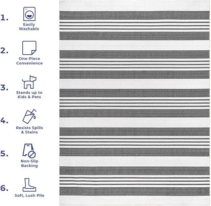 nuLOOM Lena Machine Washable Striped Ultra Thin Area Rug, 9' x 12', Grey