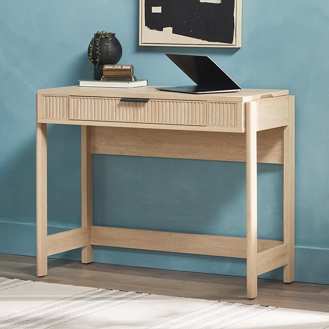 Walker Edison Office Writing and Computer Desk Spacious Desktop, Complementary in Living Spaces, 38 Inch, Reeded Lift-Top Coastal Oak