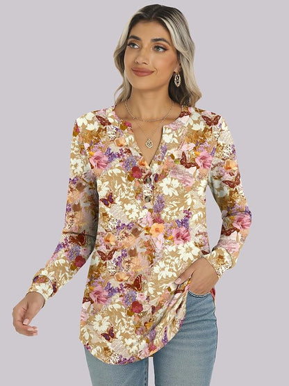 ANRABESS Women's Long Sleeve Shirts 2026 Spring Fashion Dressy Casual Tops Trendy Henley Blouses Cute Work Outfits Clothes