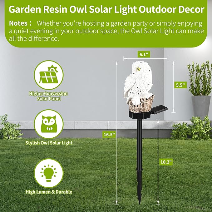 Garden Solar Light Outdoor Decor, Solar LED Light with Stake, Waterproof for Walkway Courtyard Party Decoration, White and Black Owl