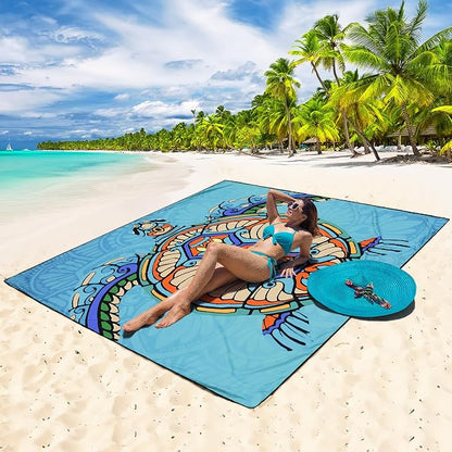WIWIGO Beach Blanket Waterproof Sandproof Beach Mat 79" X 83"/10'x9'for 2-8 Adults Quick Drying Outdoor Picnic Mat Beach Accessories for Travel, Camping, Hiking