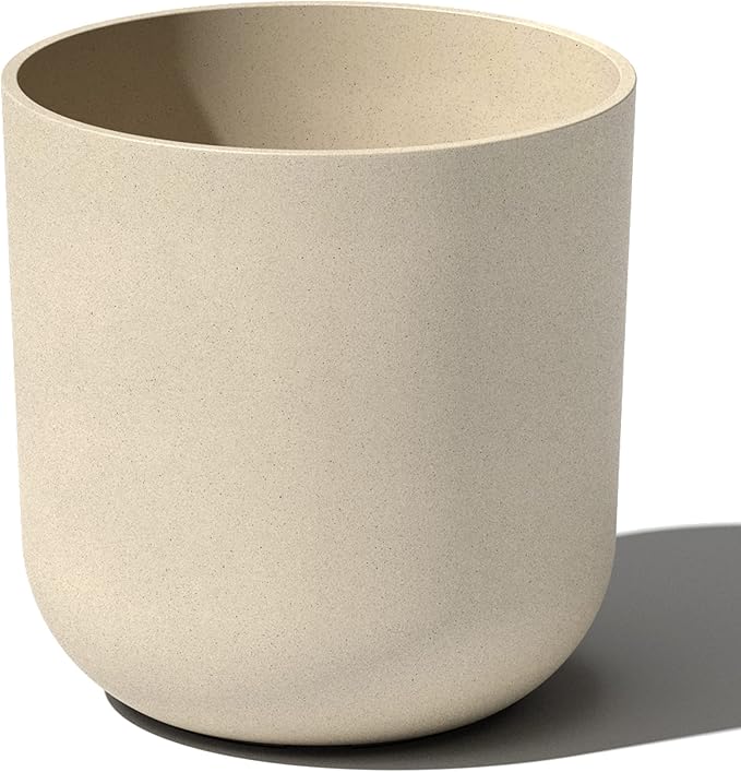 Veradek Round Lima Plastic Planter Pots for Indoor/Outdoor Garden Use, Sand Color, 5 Year Warranty