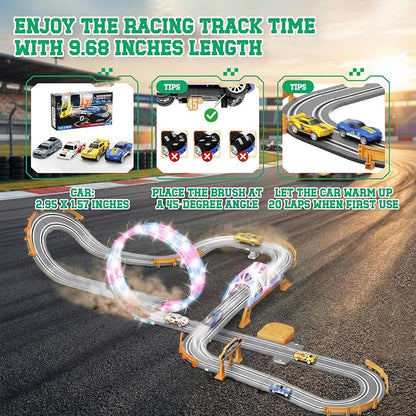 18.04ft 2-in-1 Slot Car Track Sets Toy - with 4 Cars, Battery or Electric Car Track Set with Dual Racing Game, Flash Circular Track, Lap Counter,Birthday Xmas Gifts Toys for Boys(S2-Charcoal)