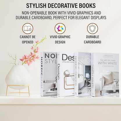 PROBENEX 4 Pcs Decorative Books | Faux Black Coffee Table & Shelf Decor | Bold Modern Look for Living Room, Office and Entryway - Not Real, Tool-Free 2-Min Setup