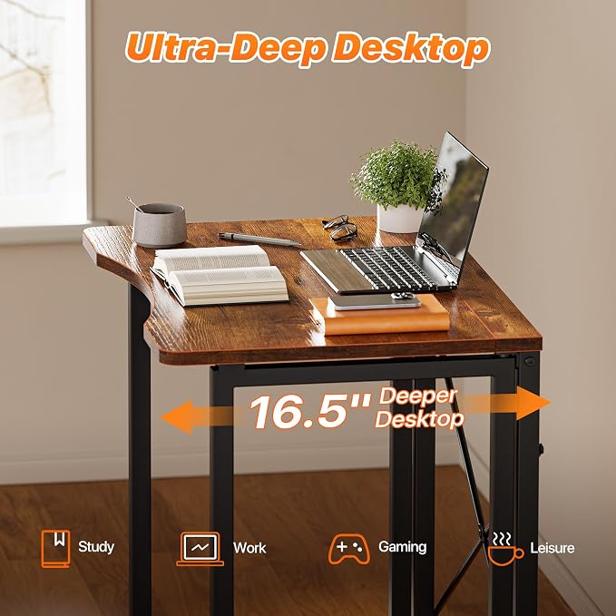 Huuger Folding Desk for Small Spaces, 31.5 Inch Foldable Computer Table, Easy Assembly, for Home Office, Study, Bedroom, Dorm, Space Saving, Small Writing Work Office Computer Desk, Rustic Brown