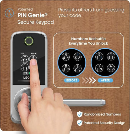 Lockly Secure Pro Smart Lock with Handle - Biometric Fingerprint & Patented Anti-Peep PIN Genie Keypad, Built-in Wi-Fi Keyless Entry Door Lock, App Remote Control, Works with Alexa & Google Assistant