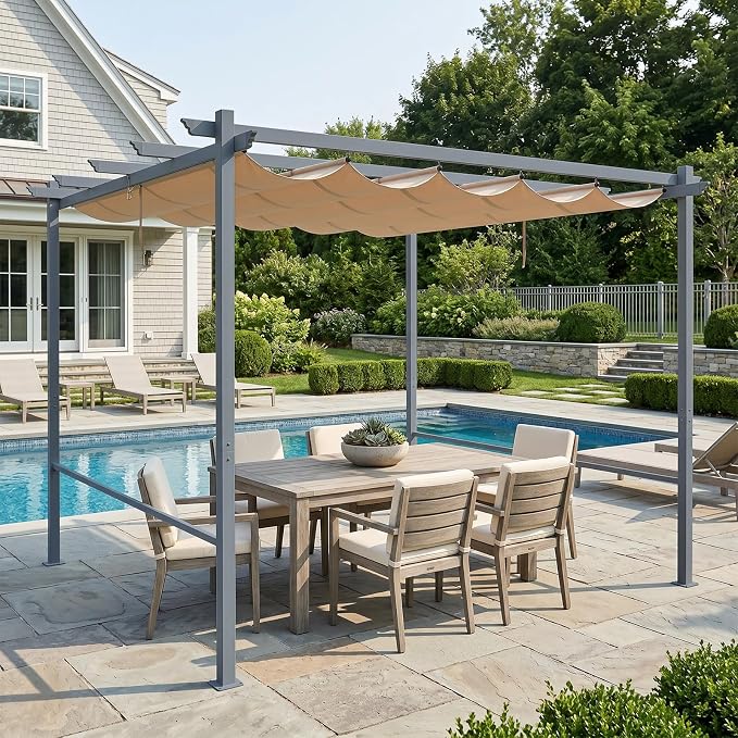 Aoodor Replacement Adjustable Canopy, Retractable Shade for Pergola, UV Resistant and Fade-Resistant, Fits 10 x 13 ft, Brown
