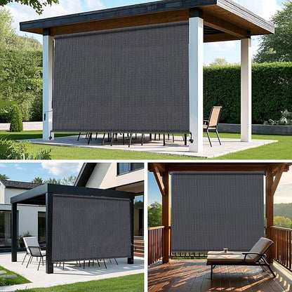 KANAGAWA Outdoor Roller Shade 5'X8' Blue Grey Exterior Cordless Patio Roll Up Shades for Outside Pergola Porch, Outdoor Blinds for Patio