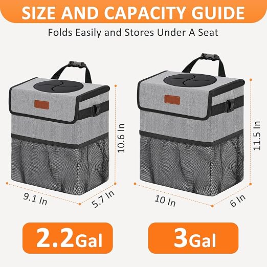 Vankor 3 Gallons Car Trash Can with Lid, Car Trash Bag Bin Hanging Waterproof Automotive Garbage Cans Leak Proof Vehicle Can Grey