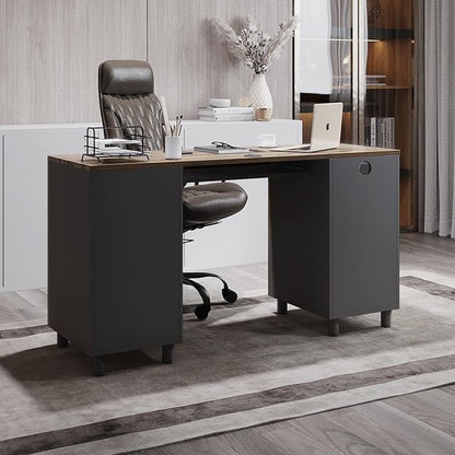 Modern Design By Crafts & comfort Venice Computer Desk - Office Desk with 3 Drawers & CPU Storage Cabinet - Laptop Workstation with Keyboard Tray & Cable Hole - Home & Office Supplies -Cass/black