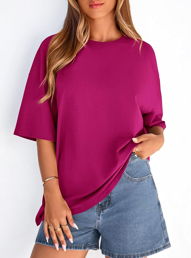 PRETTYGARDEN Womens 2026 Spring Going Out Tops Casual Short Sleeve Crewneck Loose Fit Basic Oversized T Shirts Summer Outfits