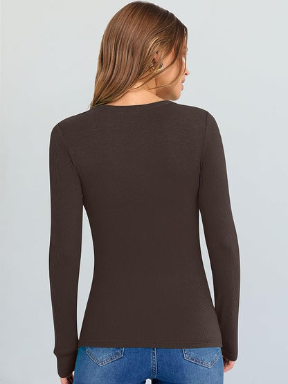 ANRABESS Long Sleeve V Neck Shirts for Women | Soft Comfy Ribbed Knit Fitted Tshirts, Casual Going Out Tops, 2026 Trendy Basic, Fall Winter Underscrub Layering Clothes