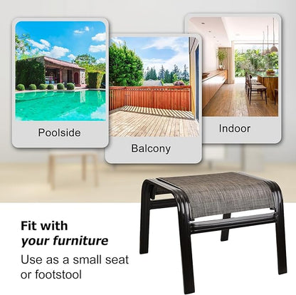 Patio Outdoor Ottoman Footstools Assembled Aluminum Footrest Side Table Small Chairs Patio Ottoman 2 Set Brown
