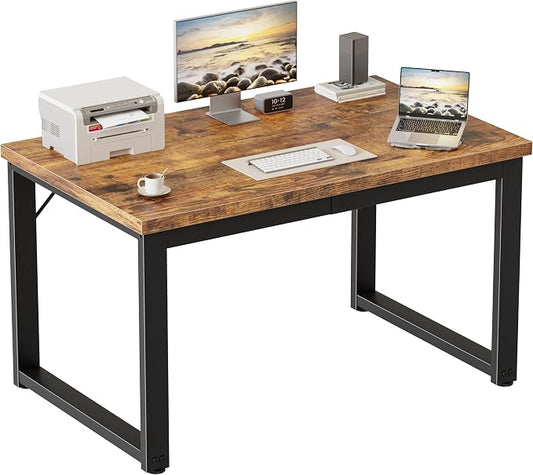 Mericonia 40 Inch Computer Desk, 1.2" Thick Small Office Table, Brown | Modern Simple Style, Heavy Duty Industrial Frame, Small Study & Writing Table for Home Bedroom Work