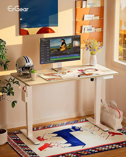 ErGear 48 X 24 Inch Height Adjustable Electric Standing Desk, Natural | Smooth Height Adjustment, 4 Memory Presets, One-Touch Control, Stable Steel Frame, 176 lbs Capacity, Easy Assembly