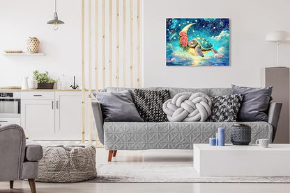 Sea Turtle Flower Puzzles 1000 Pieces Jigsaw Puzzle for Adults - Cute Turtle Gently Sleeping on The Crescent Moon amidst a Cloud Covered Ocean - Challenging and Difficult Puzzle - 20x27 inches